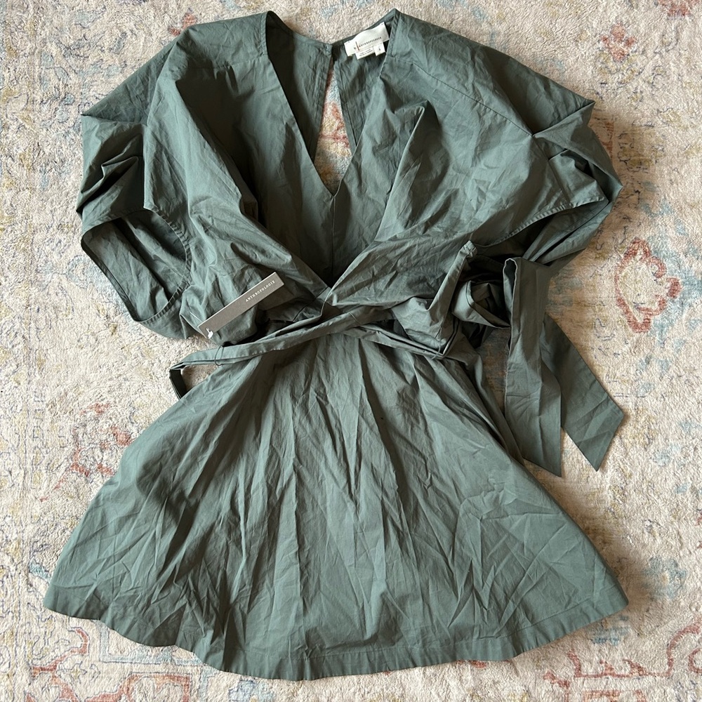 Anthropologie Olive Green Women's V Neck Dress, size Small